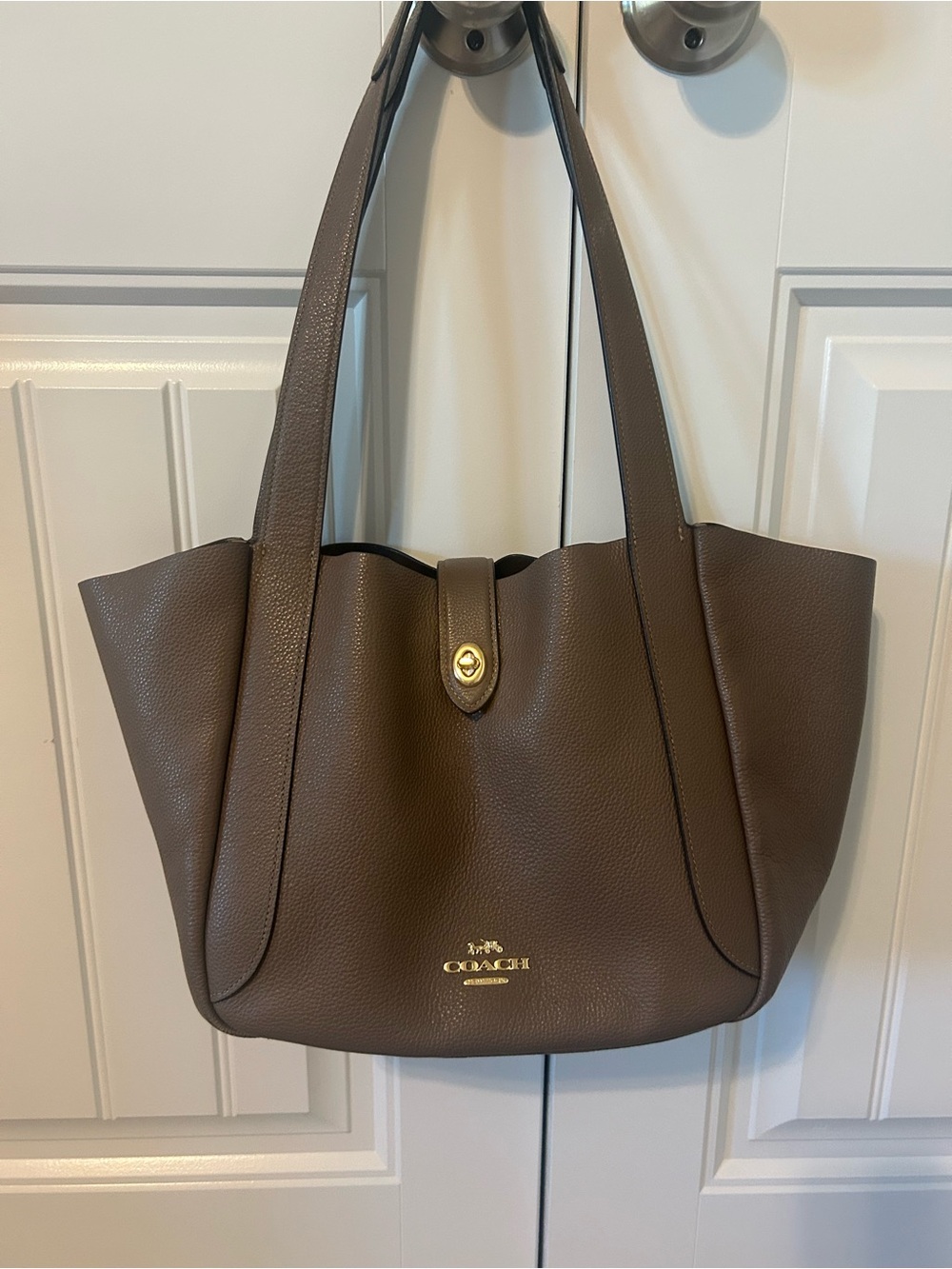 Very good condition Coach Taupe Pebbled Leather Tote with Gold Hardware